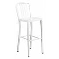 30" High White Metal Barstool with Slat Back