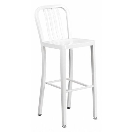 30" High White Metal Barstool with Slat Back