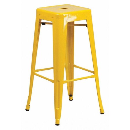 30" High No Back Yellow Metal Barstool Square Seat
