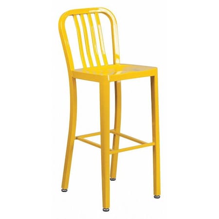 30" High Yellow Metal Barstool with Slat Back