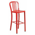 30" High Red Metal Barstool with Slat Back
