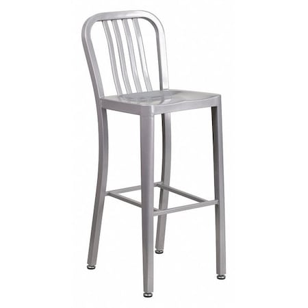 30" High Silver Metal Barstool with Slat Back