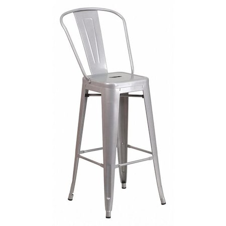 30" High Silver Metal Indoor-Outdoor Barstool