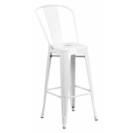 30" High White Metal Indoor-Outdoor Barstool