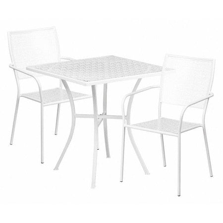 28" Square White Steel Patio Table with 2 Chairs