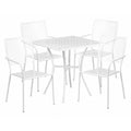 28 in Square Patio Table With 4 Chairs, White, Steel