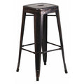 30" High No Back Black-Gold Square Metal Barstool