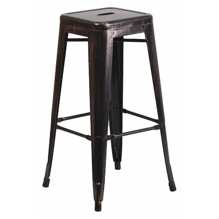 30" High No Back Black-Gold Square Metal Barstool