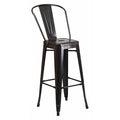 30" High Black-Antique Gold Metal Barstool w/Back