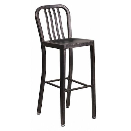 30" High Black-Gold Metal Barstool with Slat Back