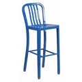 30" High Blue Metal Barstool with Slat Back