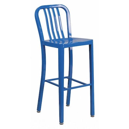 30" High Blue Metal Barstool with Slat Back