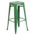 30" High No Back Green Metal Barstool Square Seat