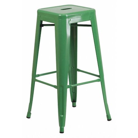 30" High No Back Green Metal Barstool Square Seat