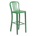 30" High Green Metal Barstool with Slat Back
