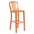 30" High Orange Metal Barstool with Slat Back