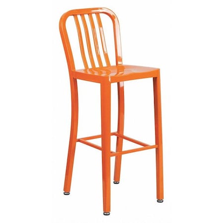 30" High Orange Metal Barstool with Slat Back