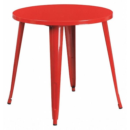 Round Red Metal Table, 30RD, 30" W, 30" L, 29.5" H, Metal Top, Red