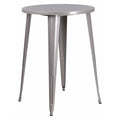 Round Silver Metal Bar Table, 30RD, 30" L, 30" W, 41" H, Metal Top, Grey