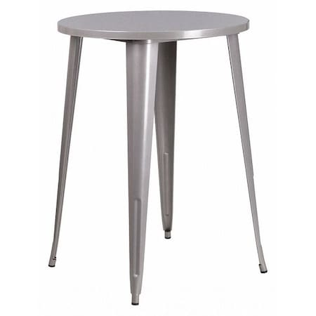 Round Silver Metal Bar Table, 30RD, 30" L, 30" W, 41" H, Metal Top, Grey
