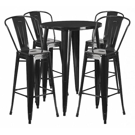 Round Black Metal Bar Set, 30RD, 30" W, 30" L, 41" H, Metal, Black