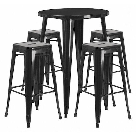 Round Black Metal Bar Set, 30RD, 30" W, 30" L, 41" H, Metal, Black