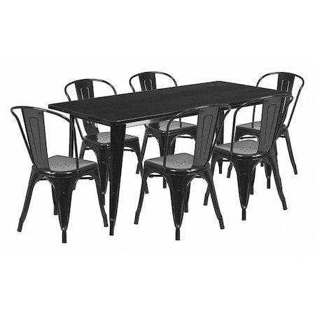 Rectangle Black Metal Table Set, 31-1/2"X63", 31.5" W, 63" L, 29.5" H, Metal, Black