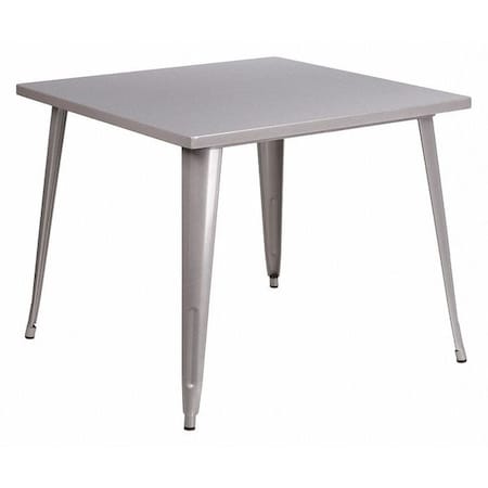 Square Silver Metal Table, 35.5SQ, 35.5" W, 35.5" L, 29.75" H, Metal Top, Grey