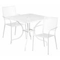 35.5" Square White Steel Table w/ 2 Chairs