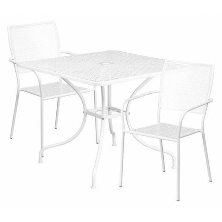 35.5" Square White Steel Table w/ 2 Chairs