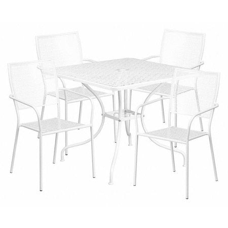 35.5" Square White Steel Table w/ 4 Chairs