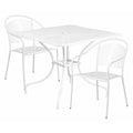35.5" Square White Steel Table w/ 2 Chairs