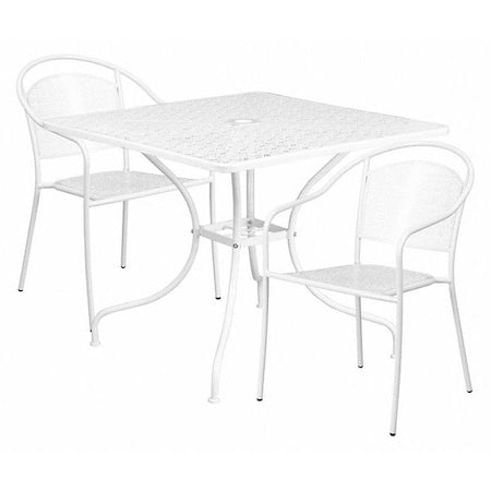 35.5" Square White Steel Table w/ 2 Chairs