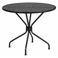 35.25" Round Black Steel Patio Table-Umbrella Hole