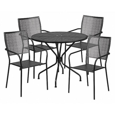 35.25" Round Black Steel Table with 4 Chairs