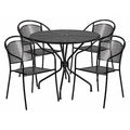 35.25" Round Black Steel Table Set with 4 Chairs