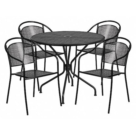 35.25" Round Black Steel Table Set with 4 Chairs