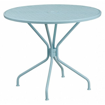 35.25" RD Sky Blue Steel Patio Table-Umbrella Hole