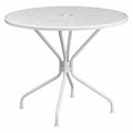 35.25" Round White Steel Patio Table-Umbrella Hole