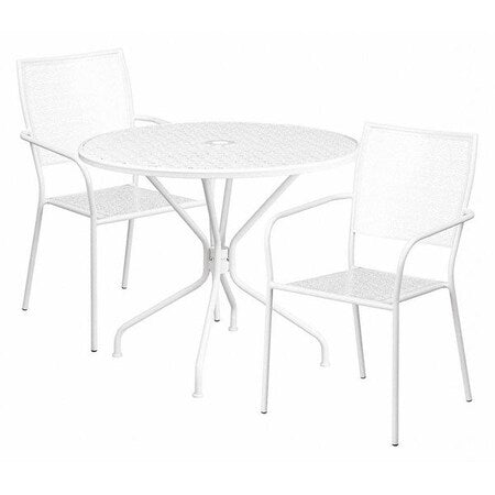 35.25" Round White Steel Table with 2 Chairs