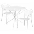 35.25" Round White Steel Table with 2 Chairs