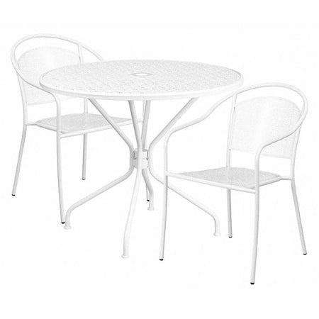 35.25" Round White Steel Table with 2 Chairs