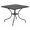 35.5" Square Black Steel Patio Table-Umbrella Hole