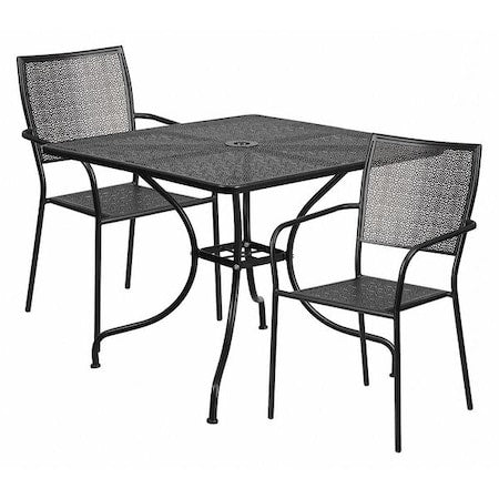35.5" Square Black Steel Table w/ 2 Chairs