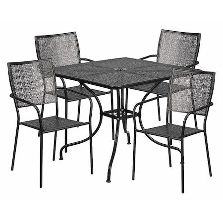 35.5" Square Black Steel Table w/ 4 Chairs
