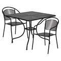 35.5" Square Black Steel Table w/ 2 Chairs