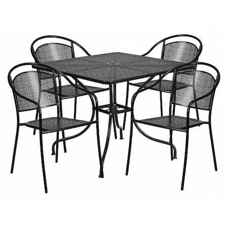 35.5" Square Black Steel Table w/ 4 Chairs