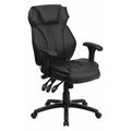 Contemporary Chair Black High Back Exec Chair, Adjustable Arms, 17-1/2" to 21" Height, Leather