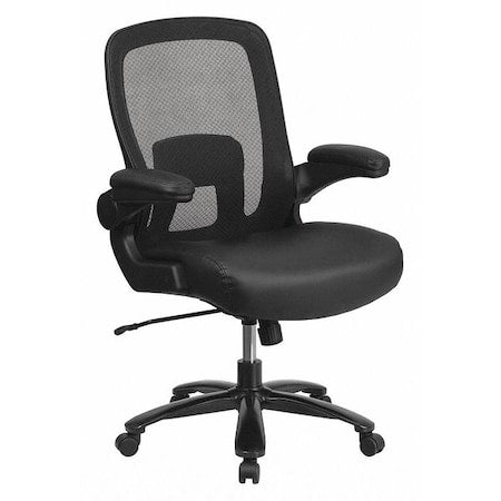 Contemporary Office Chair, Black Back, 31-1/2 in W 28-1/2" L 47-1/2" H, Padded Flip-up