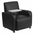 Contemporary Guest Chair, Black Back, 41 in W 27" L 35" H, Raised Tablet, Leather Seat